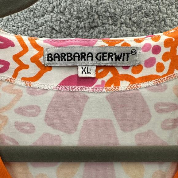 Barbara Gerwit Women's XL Colorful V-Neck Top Orange Pink Fun Bright Vacation - Picture 3 of 7